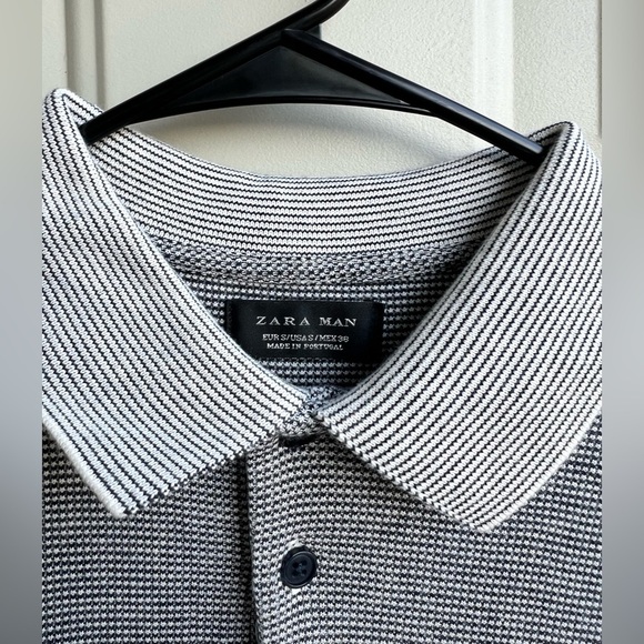 ZARA MAN Polo Shirt Size S Black White Microstripe 100% Cotton Summer Minimalist - Picture 2 of 8